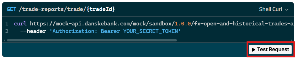 Test Request button highlighted in the API specification view