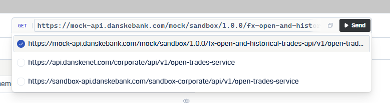 Server selector dropdown open with Mock Service option highlighted